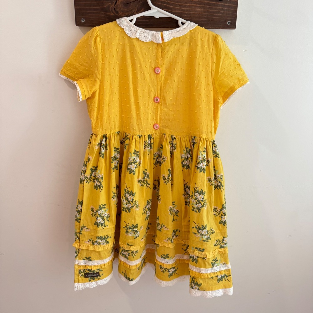 Matilda Jane Girls Yellow Swiss Dot Floral Lace Collar Dress Size 10 - Picture 5 of 7